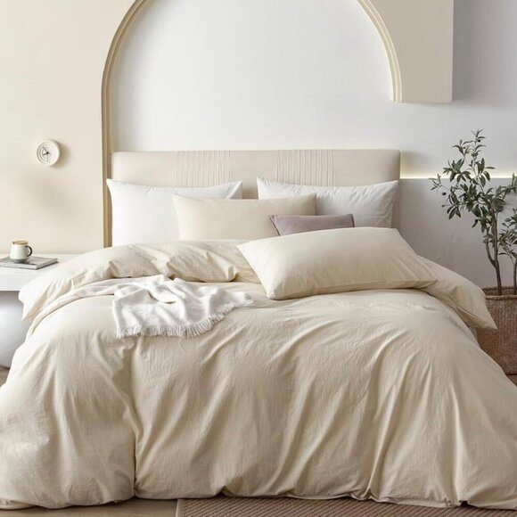 NWT King Duvet Cover Set 3PCs 700 Thread Count Ivory Bedding Solid - Picture 1 of 9